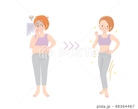 ダイエットに成功した若い女性のビフォーアフター 98364467