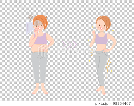 ダイエットに成功した若い女性のビフォーアフター 98364467