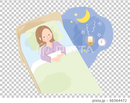ベットでぐっすり眠る女性のイラスト素材 ベットでぐっすり眠る女性のイラスト素材 98364472