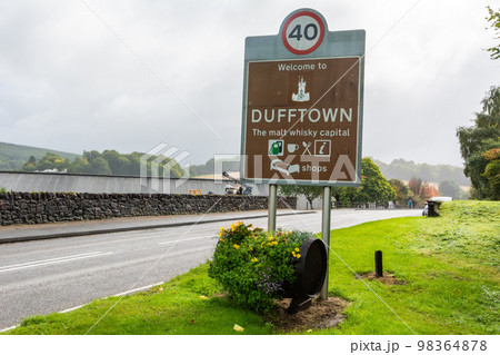 Welcome to Dufftown. The malt whisky capital road sign in Dufftown, Scotland. Welcome to Dufftown. The malt whisky capital road sign in Dufftown, Scotland. 98364878