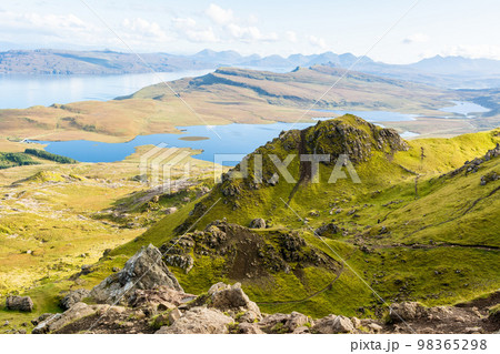 Mountainous landscape around the Storr cliffs, toward Loch Leathan, in the Isle of Skye in Scotland. Mountainous landscape around the Storr cliffs, toward Loch Leathan, in the Isle of Skye in Scotland. 98365298