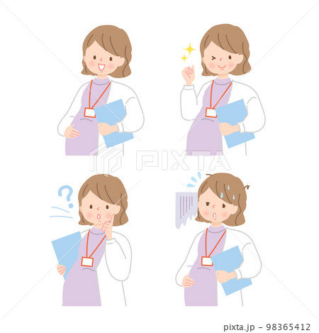 働く妊婦さんの表情イラストセット 98365412