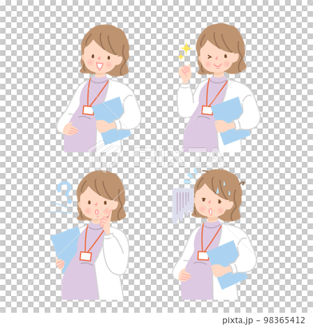 働く妊婦さんの表情イラストセット 98365412
