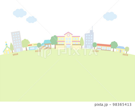 保育園とビルと家が建つ風景のベクターイラスト素材 98365413