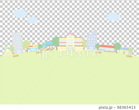 保育園とビルと家が建つ風景のベクターイラスト素材 98365413