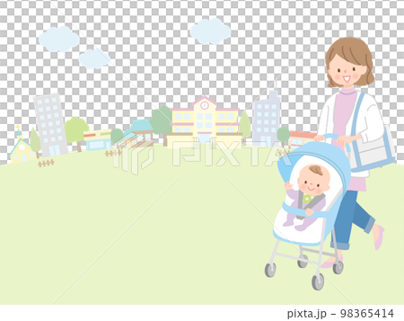 赤ちゃんを保育園に送り迎えをするワーキングママ 98365414