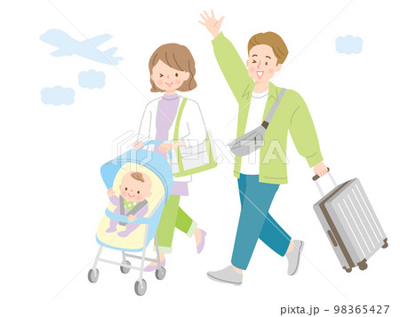 旅行に行く3人家のイラスト素材 旅行に行く3人家のイラスト素材 98365427