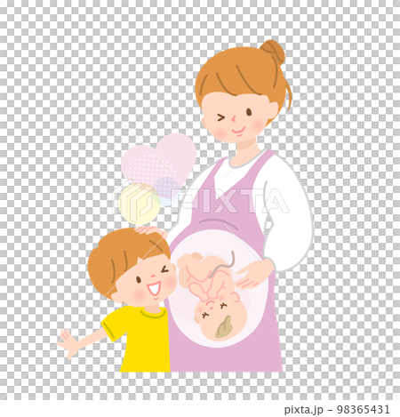 出産が待ち遠しいママと男の子のベクターイラスト素材 98365431