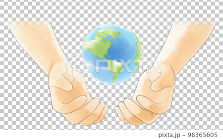 地球を包み込む・守る両手の水彩イラスト 地球を包み込む・守る両手の水彩イラスト 98365605