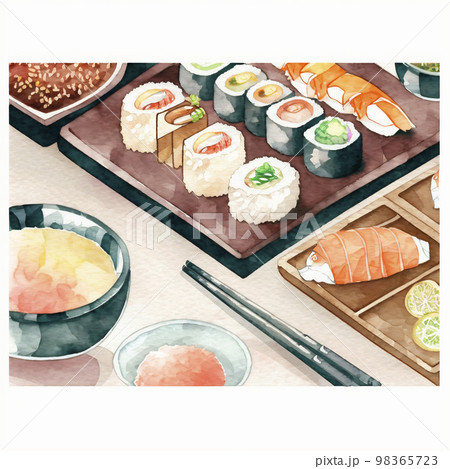 オリジナル寿司　日本食　水彩画「AI生成画像」 98365723