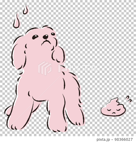 うんちをして困った表情の犬(トイレのしつけ) うんちをして困った表情の犬(トイレのしつけ) 98366027