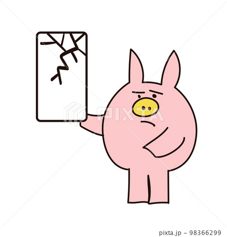 困った表情のブタ_画面が割れている 困った表情のブタ_画面が割れている 98366299