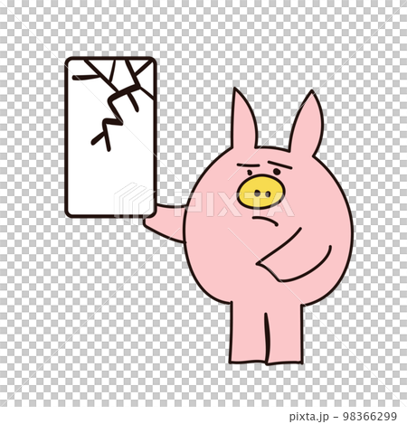 困った表情のブタ_画面が割れている 困った表情のブタ_画面が割れている 98366299