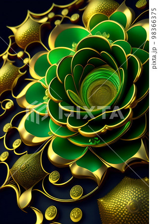 アートなデザインの緑の花　フラクタルアート 98366375