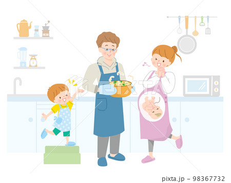 シチューを作る親子のベクターイラスト素材 98367732
