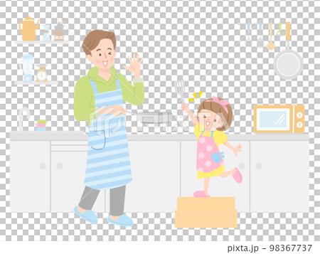 料理をする親子のベクターイラスト素材 98367737