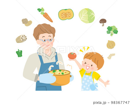 料理をする親子のイラスト素材 98367747