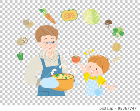 料理をする親子のイラスト素材 98367747