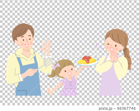 Vector illustration material of three parents and children making omurice Vector illustration material of three parents and children making omurice 98367748