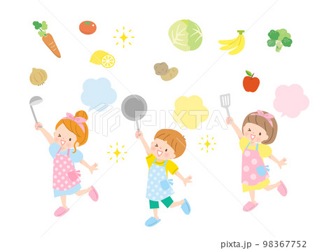 料理をする子供達のイメージイラスト素材 98367752