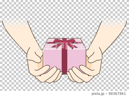 A hand about to give a pink present (broken line outline) A hand about to give a pink present (broken line outline) 98367861