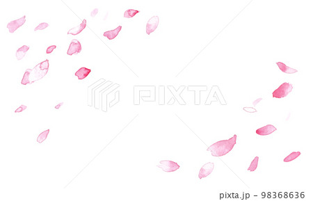 水彩画。水彩タッチの桜背景。春の桜ベクターイラスト。枝付き桜の花びらの和風背景。 98368636