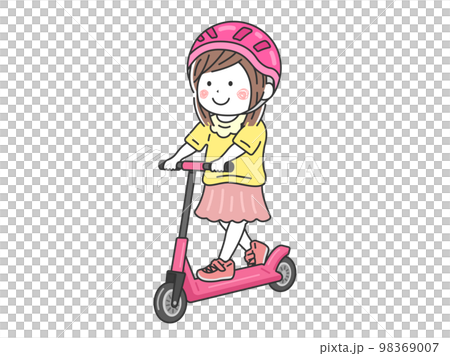 戴頭盔騎滑板車的女孩插畫 98369007