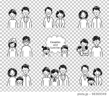 いろいろなカップルや家族　スケッチ風 98369349
