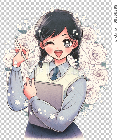 Braid honor student chairman studying on a manga style tablet Braid honor student chairman studying on a manga style tablet 98369398
