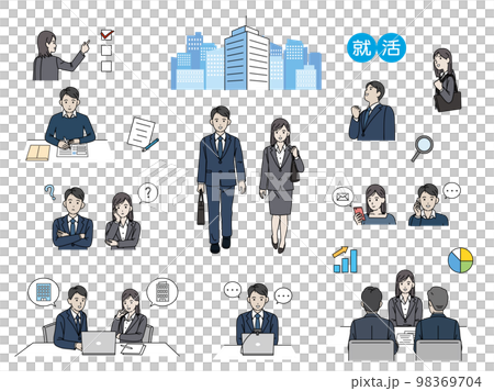 Illustration set of young men and women who are looking for a job job hunting interview 98369704