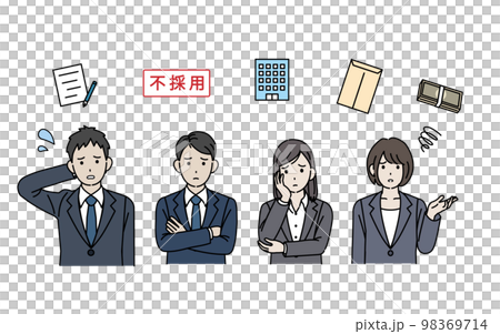 就職関連のトラブルに困る若い男女のイラスト 98369714