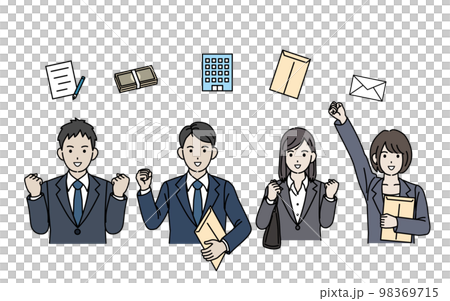 Illustration of young men and women working hard on job hunting Illustration of young men and women working hard on job hunting 98369715