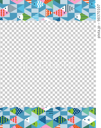 Geometric fish pattern frame / background material / multicolor (vertical) 98370107