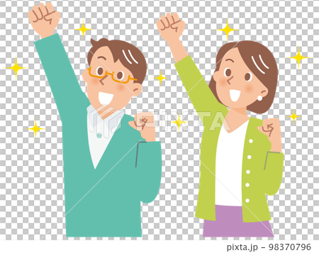 兩男一女舉起右手擺出膽量姿勢閃閃發光 98370796