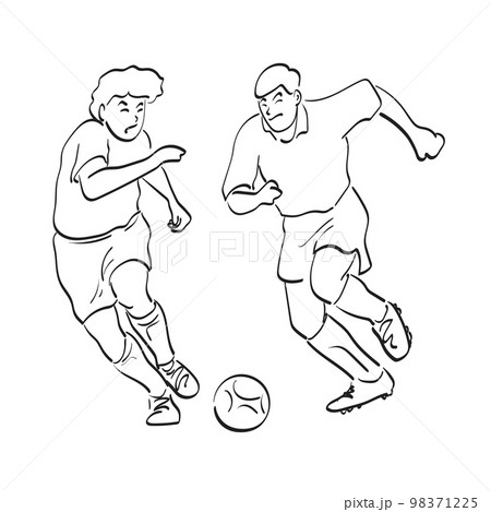 line art full length of two soccer players with ball illustration vector hand drawn isolated on white background 98371225