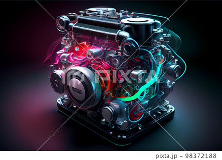 Futuristic Engine motor with neon glow 98372188