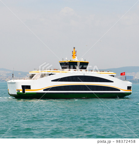 White cruise ship ferry transport, Sirkeci Istanbul Turkey White cruise ship ferry transport, Sirkeci Istanbul Turkey 98372458