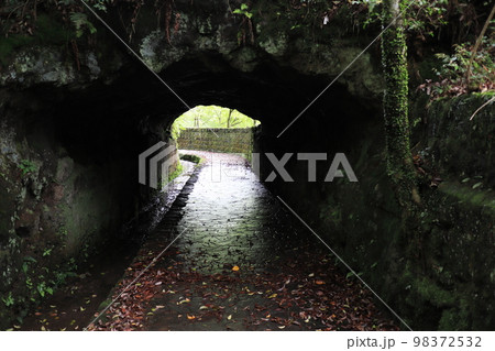 曽木発電所遺構の薄暗い水路跡 98372532