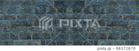 Sturdy blue and gray cut stone wall, seamless lined up 98372670