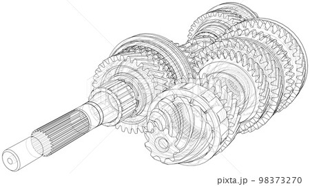 Gearbox sketch. Vector 98373270