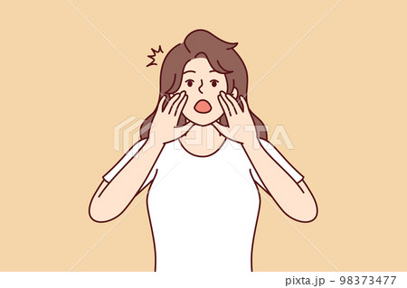 Woman screams loudly using palms instead of gramophone tell important news. Vector image Woman screams loudly using palms instead of gramophone tell important news. Vector image 98373477