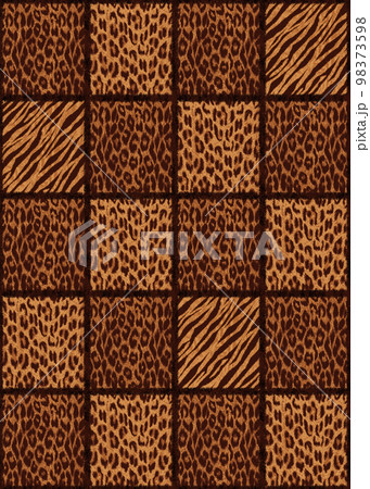 ヒョウ柄とゼブラ柄のブロックチェック　シームレス デザイン素材 98373598
