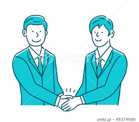 両手で握手する会社員男性 ベクターイラスト (業務提携・資本提携・買収・合併・パートナーシップ) 98374080