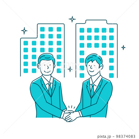 両手で握手する会社員男性 ベクターイラスト (業務提携・資本提携・買収・合併・パートナーシップ) 98374083