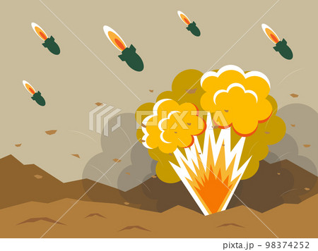 ミサイルと爆発風景イラスト背景ベージュ 98374252