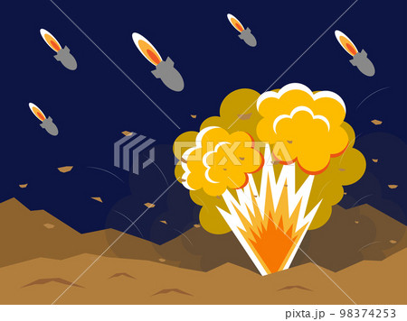 ミサイルと爆発風景イラスト背景紺色 ミサイルと爆発風景イラスト背景紺色 98374253