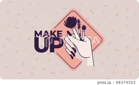 Make up business card, hand with cosmetics vector Make up business card, hand with cosmetics vector 98374503