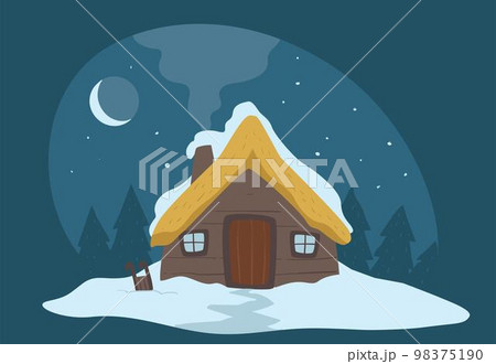 House in forest, building covered by snow vector 98375190