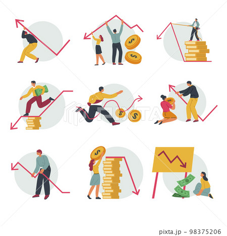 Crisis and decrease in revenue, people with money Crisis and decrease in revenue, people with money 98375206