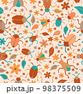 Bugs, leaves and flowers seamless pattern 98375509
